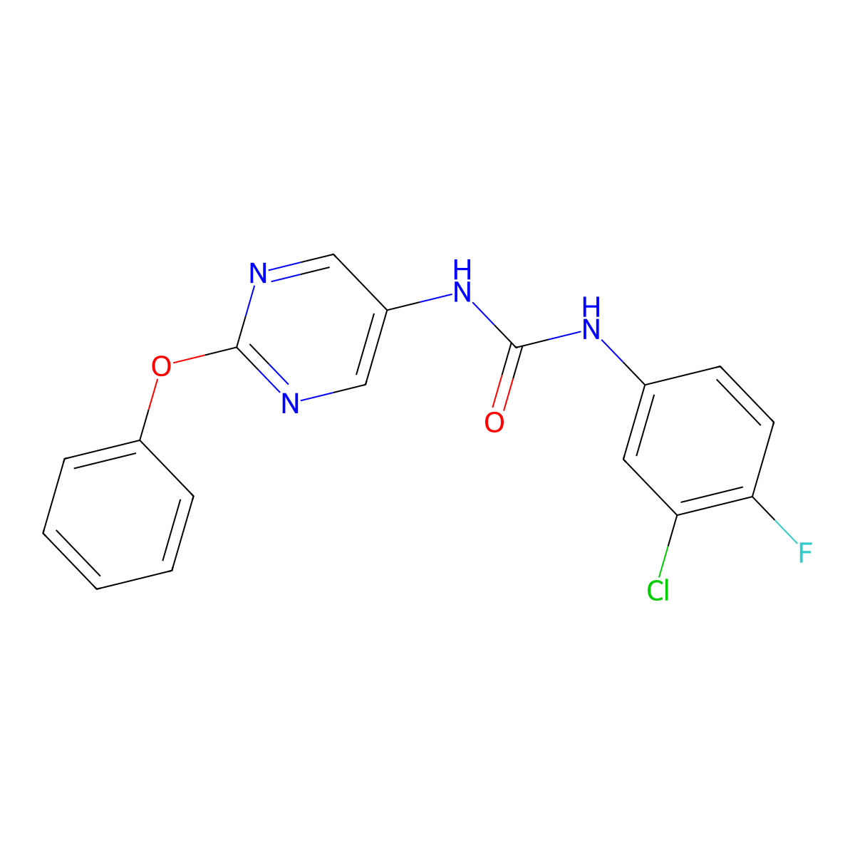 1-(3-Chloro-4-fluorophenyl)-3-(2-phenoxypyrimidin-5-yl)urea molecular structure, CAS 1396760-23-8