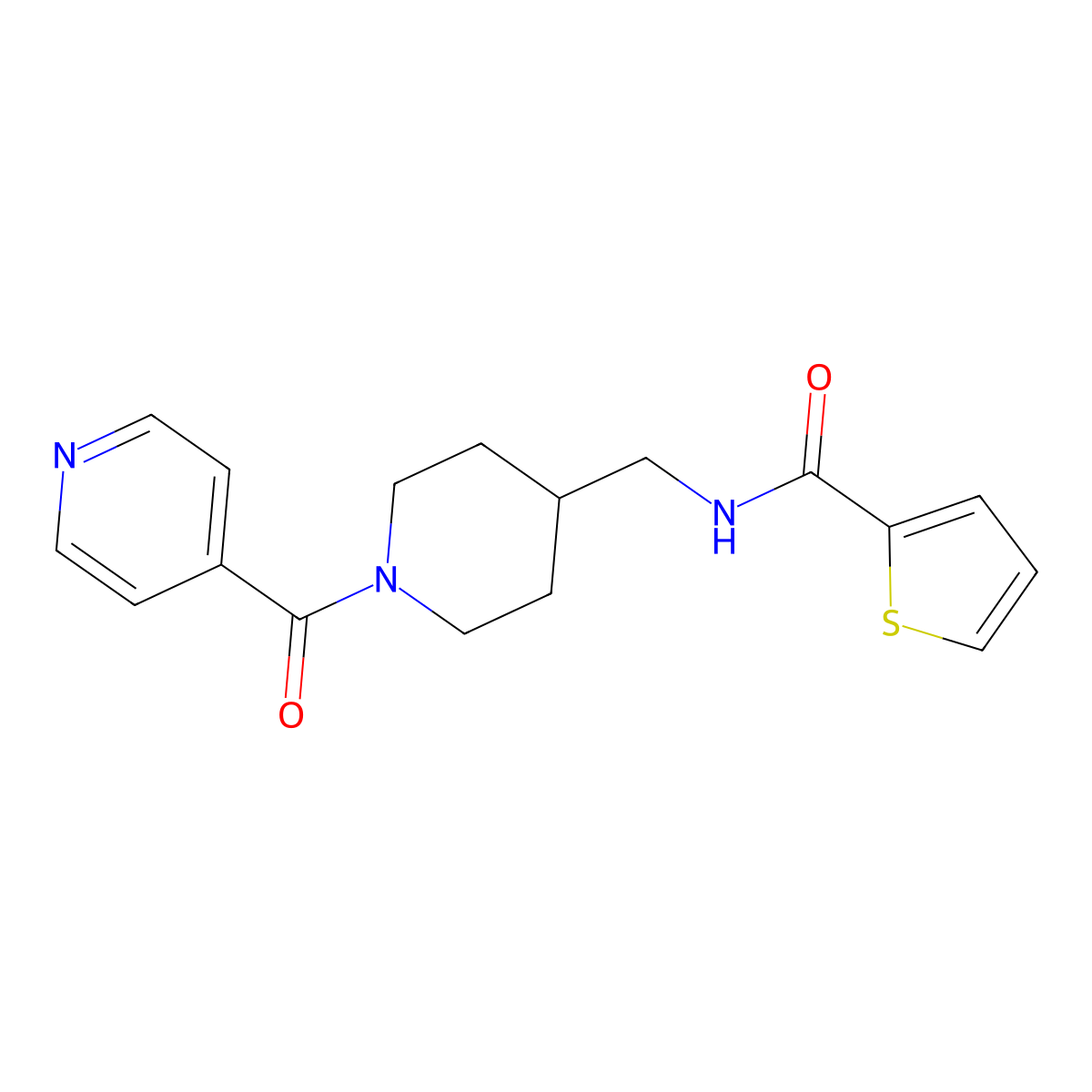 N-((1-isonicotinoylpiperidin-4-yl)methyl)thiophene-2-carboxamide molecular structure, CAS 1396760-27-2