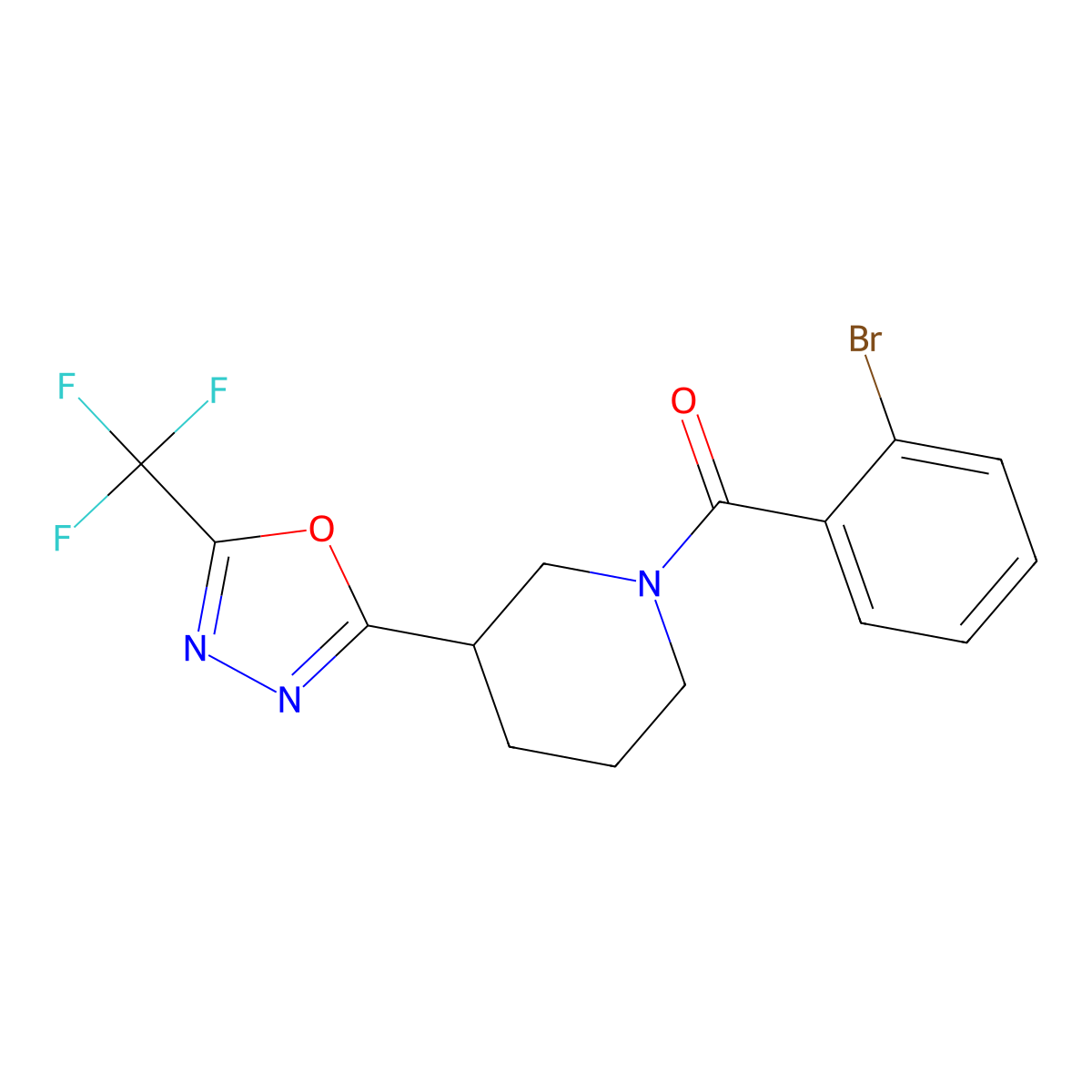 (2-Bromophenyl)(3-(5-(trifluoromethyl)-1,3,4-oxadiazol-2-yl)piperidin-1-yl)methanone molecular structure, CAS 1396760-28-3