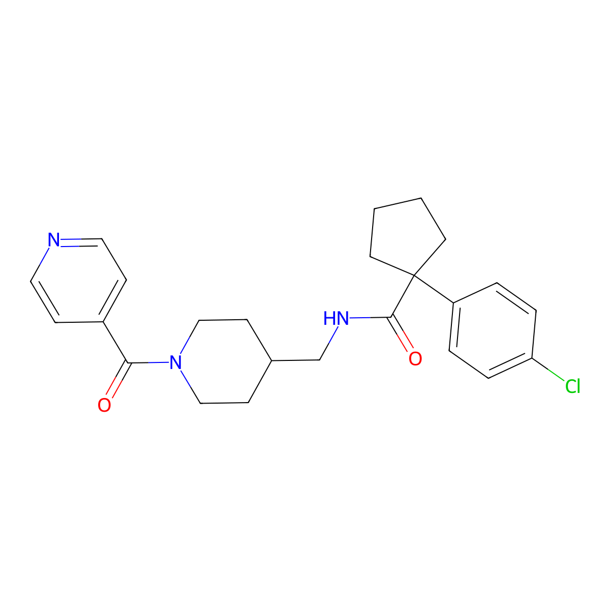 1-(4-chlorophenyl)-N-((1-isonicotinoylpiperidin-4-yl)methyl)cyclopentanecarboxamide molecular structure, CAS 1396760-31-8