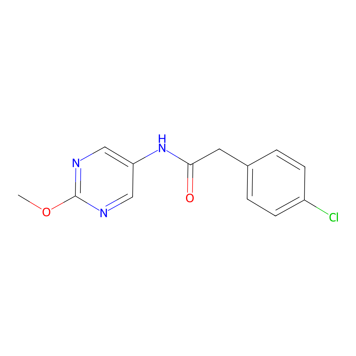 2-(4-chlorophenyl)-N-(2-methoxypyrimidin-5-yl)acetamide molecular structure, CAS 1396760-35-2