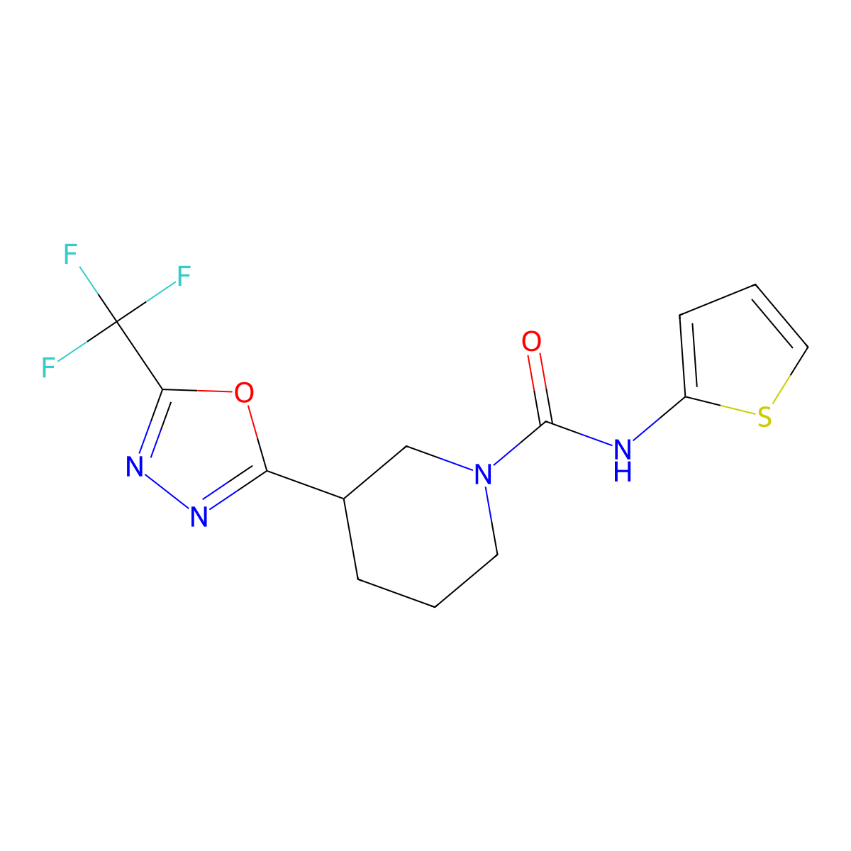 N-(thiophen-2-yl)-3-[5-(trifluoromethyl)-1,3,4-oxadiazol-2-yl]piperidine-1-carboxamide molecular structure, CAS 1396760-36-3