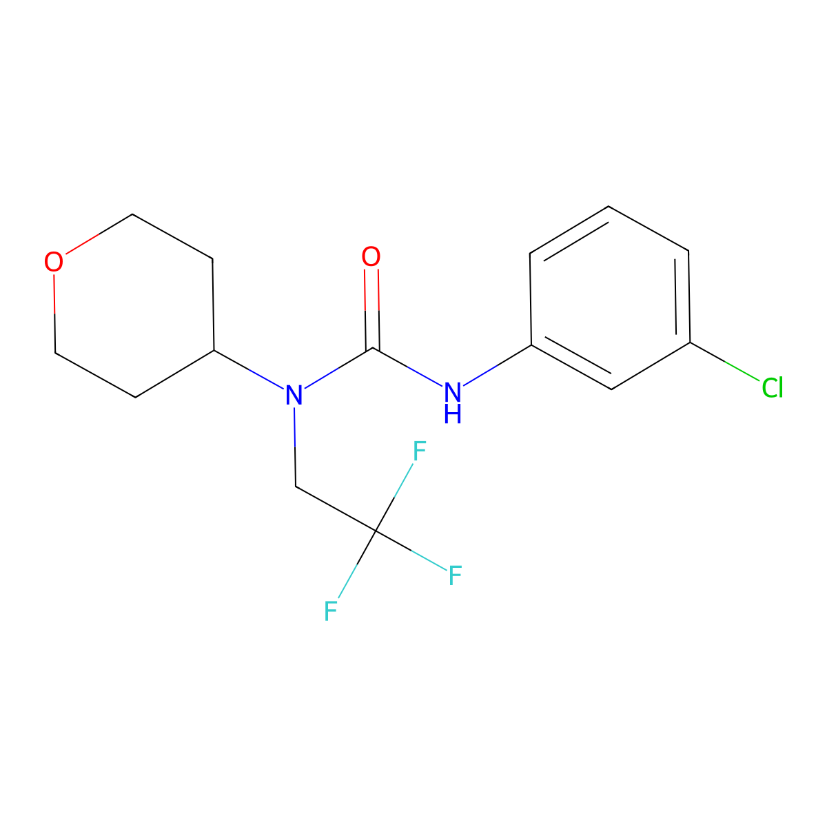 3-(3-chlorophenyl)-1-(tetrahydro-2H-pyran-4-yl)-1-(2,2,2-trifluoroethyl)urea molecular structure, CAS 1396760-39-6