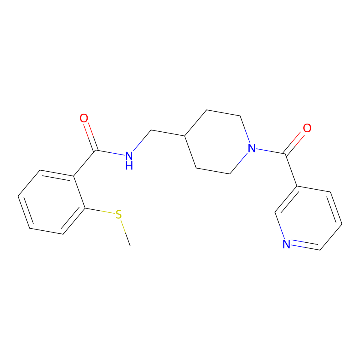2-(methylthio)-N-((1-nicotinoylpiperidin-4-yl)methyl)benzamide molecular structure, CAS 1396760-44-3