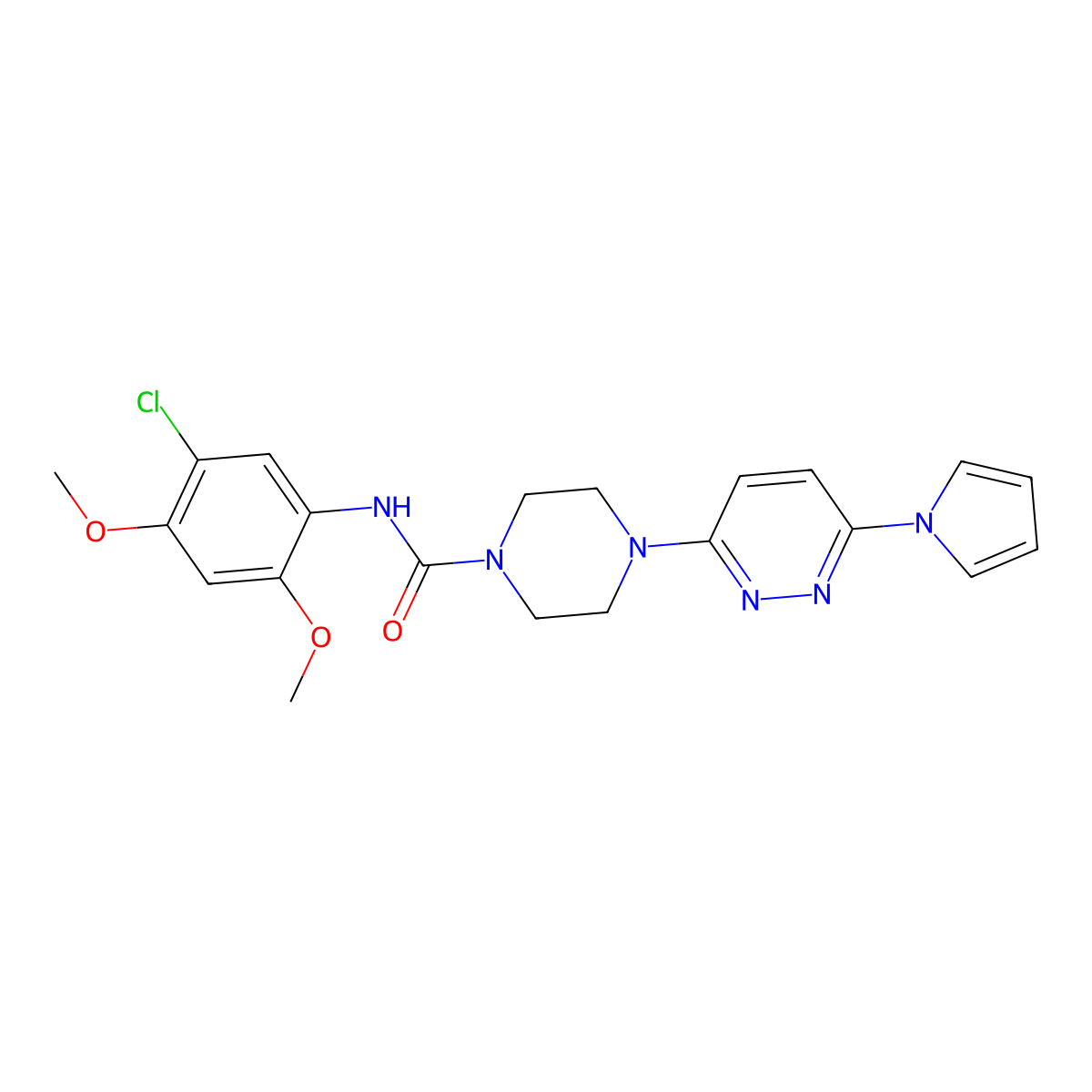 4-(6-(1H-pyrrol-1-yl)pyridazin-3-yl)-N-(5-chloro-2,4-dimethoxyphenyl)piperazine-1-carboxamide molecular structure, CAS 1396760-47-6