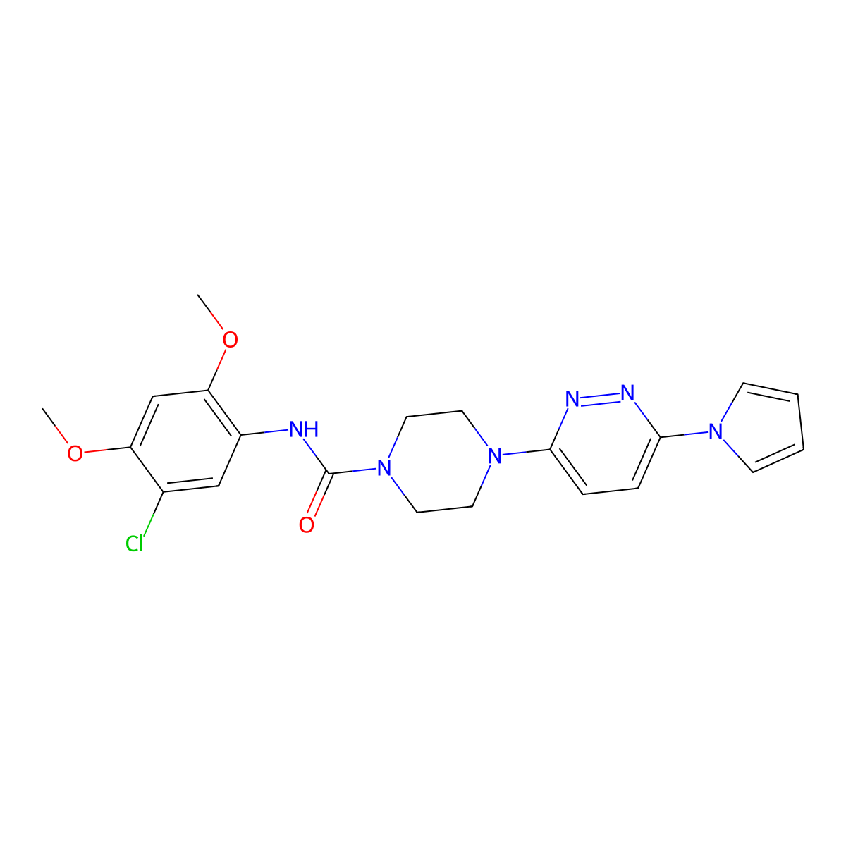 4-(6-(1H-pyrrol-1-yl)pyridazin-3-yl)-N-(5-chloro-2,4-dimethoxyphenyl)piperazine-1-carboxamide molecular structure, CAS 1396760-47-6