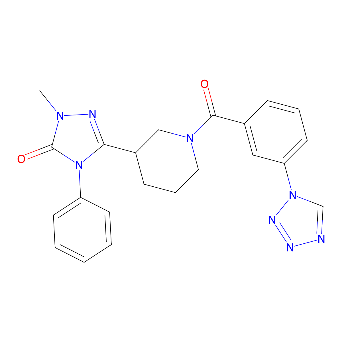3-(1-(3-(1H-tetrazol-1-yl)benzoyl)piperidin-3-yl)-1-methyl-4-phenyl-1H-1,2,4-triazol-5(4H)-one molecular structure, CAS 1396760-48-7