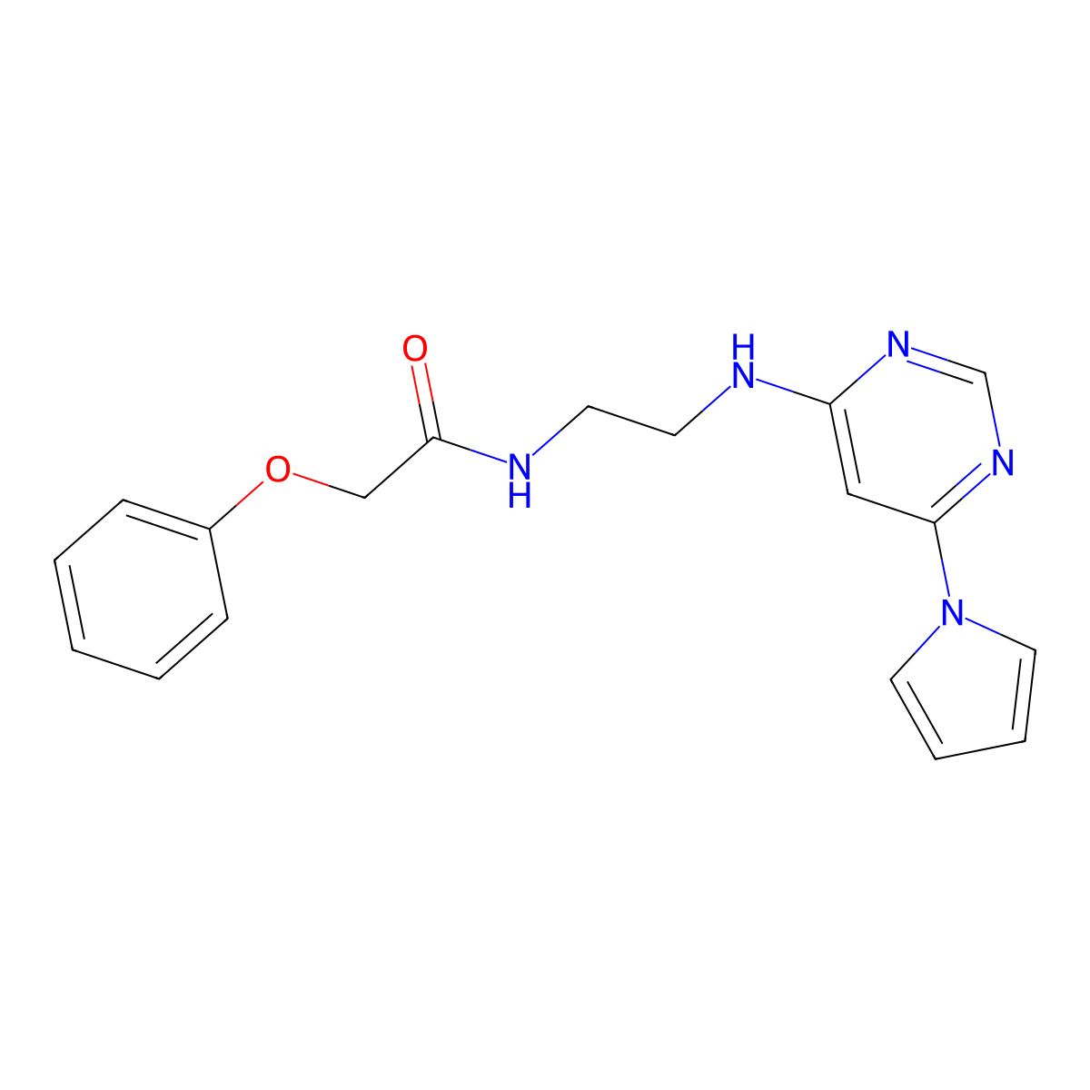 N-(2-((6-(1H-pyrrol-1-yl)pyrimidin-4-yl)amino)ethyl)-2-phenoxyacetamide molecular structure, CAS 1396760-52-3