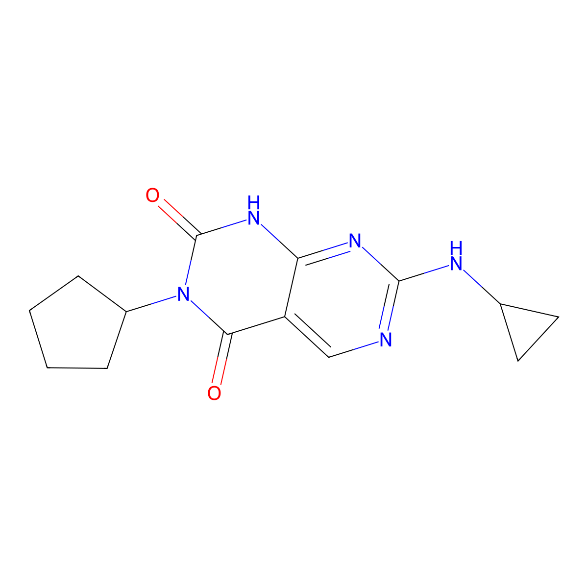 3-cyclopentyl-7-(cyclopropylamino)pyrimido[4,5-d]pyrimidine-2,4(1H,3H)-dione molecular structure, CAS 1396760-55-6