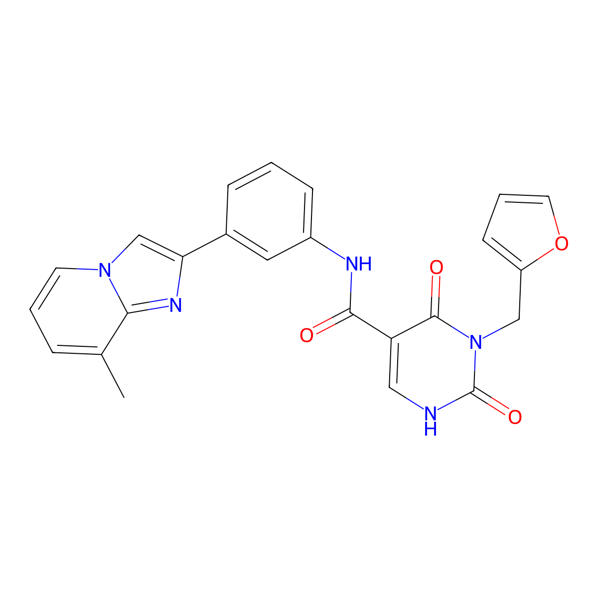 3-(furan-2-ylmethyl)-N-(3-(8-methylimidazo[1,2-a]pyridin-2-yl)phenyl)-2,4-dioxo-1,2,3,4-tetrahydropyrimidine-5-carboxamide molecular structure, CAS 1396760-59-0