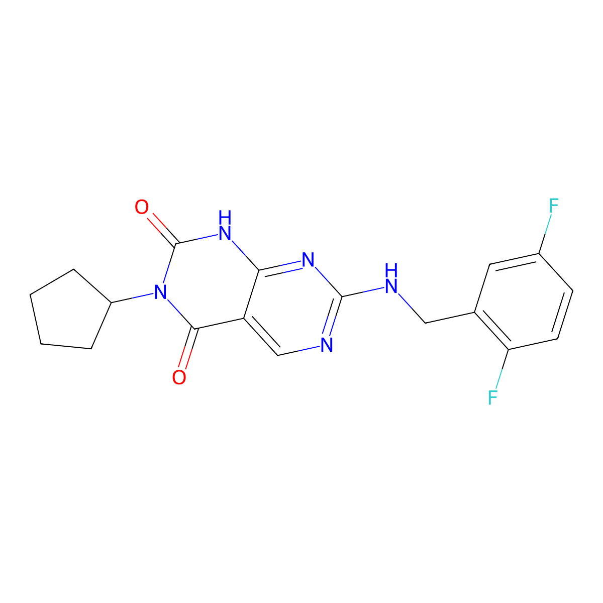 3-cyclopentyl-7-[(2,5-difluorobenzyl)amino]pyrimido[4,5-d]pyrimidine-2,4(1H,3H)-dione molecular structure, CAS 1396760-61-4