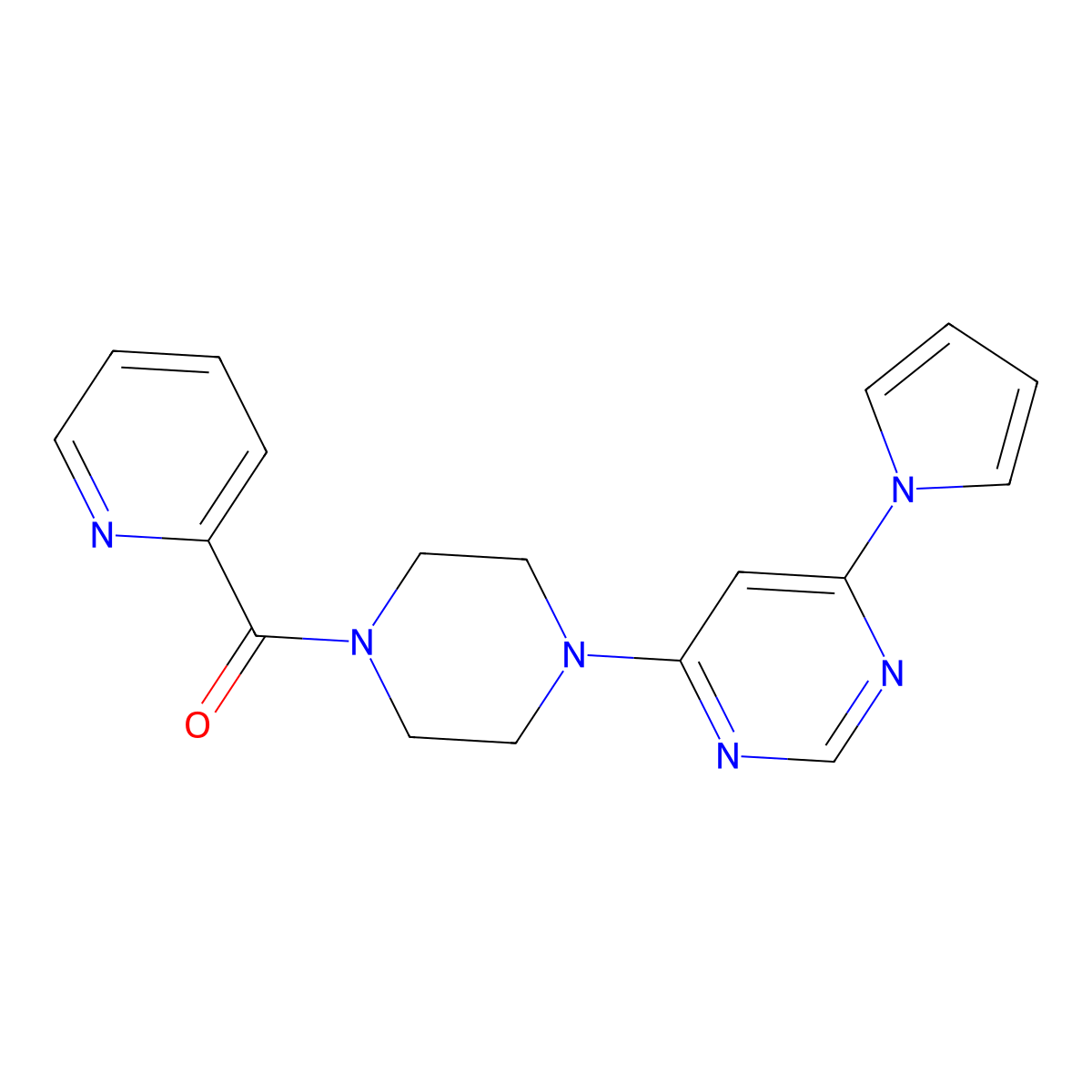 (4-(6-(1H-pyrrol-1-yl)pyrimidin-4-yl)piperazin-1-yl)(pyridin-2-yl)methanone molecular structure, CAS 1396760-63-6