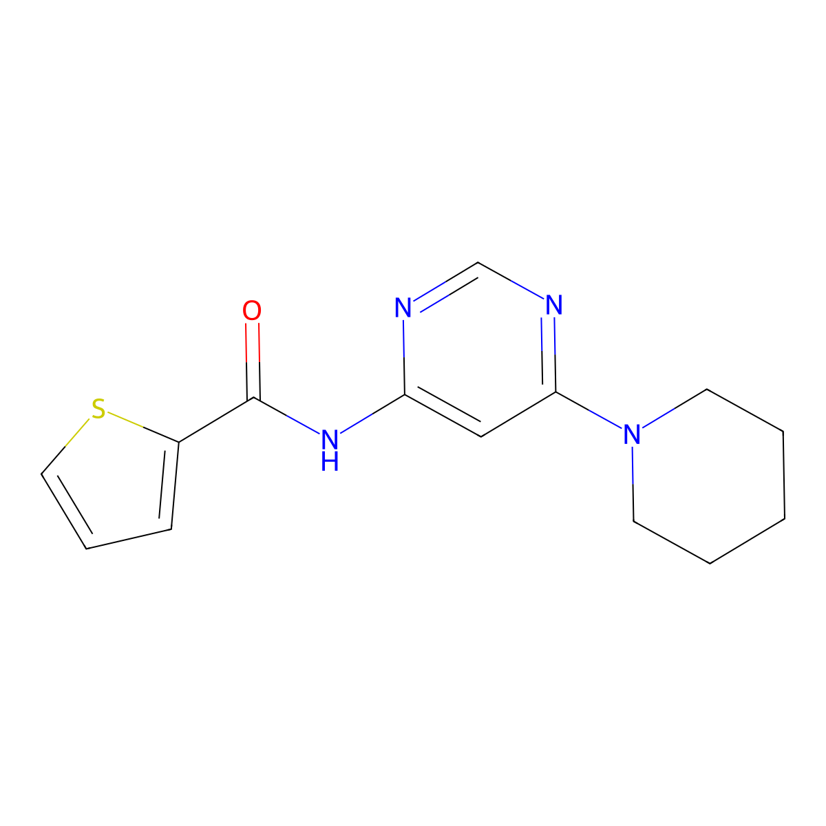 N-[6-(piperidin-1-yl)pyrimidin-4-yl]thiophene-2-carboxamide molecular structure, CAS 1396760-65-8