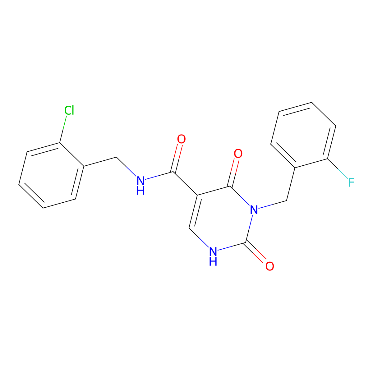 N-(2-chlorobenzyl)-3-(2-fluorobenzyl)-2,4-dioxo-1,2,3,4-tetrahydropyrimidine-5-carboxamide molecular structure, CAS 1396760-69-2
