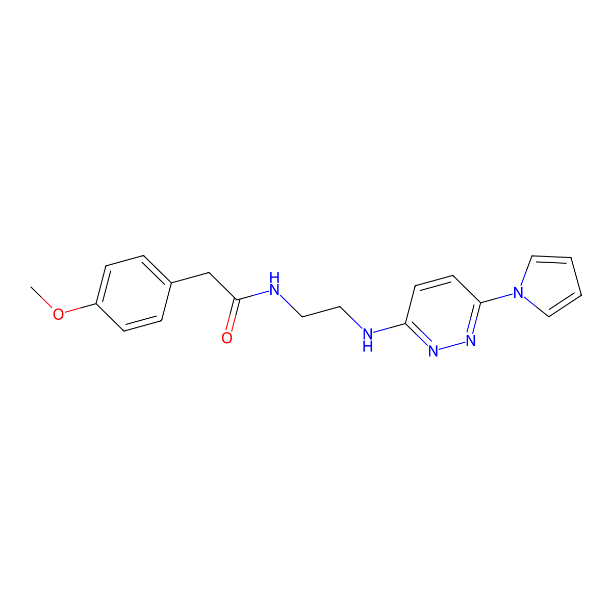 N-(2-((6-(1H-pyrrol-1-yl)pyridazin-3-yl)amino)ethyl)-2-(4-methoxyphenyl)acetamide molecular structure, CAS 1396760-73-8