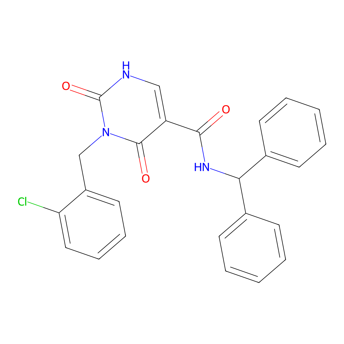 N-benzhydryl-3-(2-chlorobenzyl)-2,4-dioxo-1,2,3,4-tetrahydropyrimidine-5-carboxamide molecular structure, CAS 1396760-75-0