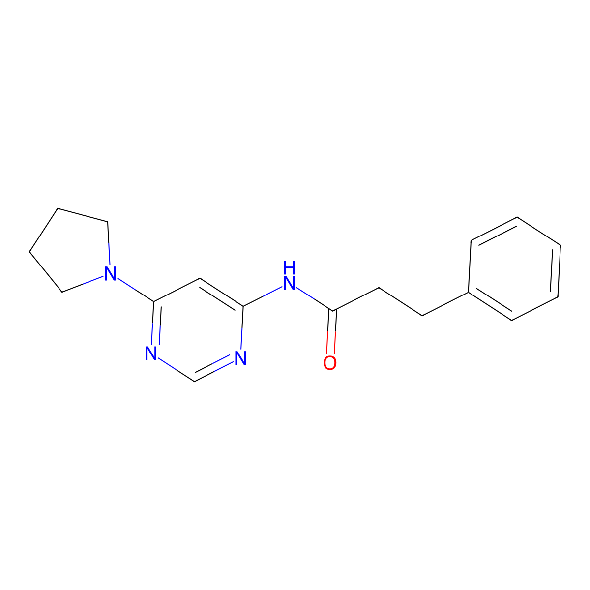 3-phenyl-N-[6-(pyrrolidin-1-yl)pyrimidin-4-yl]propanamide molecular structure, CAS 1396760-76-1