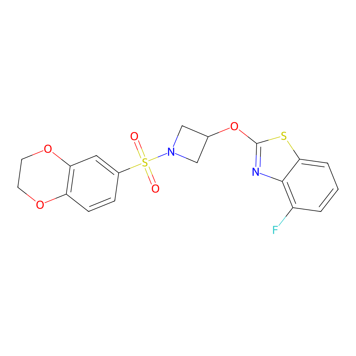 2-((1-((2,3-Dihydrobenzo[b][1,4]dioxin-6-yl)sulfonyl)azetidin-3-yl)oxy)-4-fluorobenzo[d]thiazole molecular structure, CAS 1396760-77-2