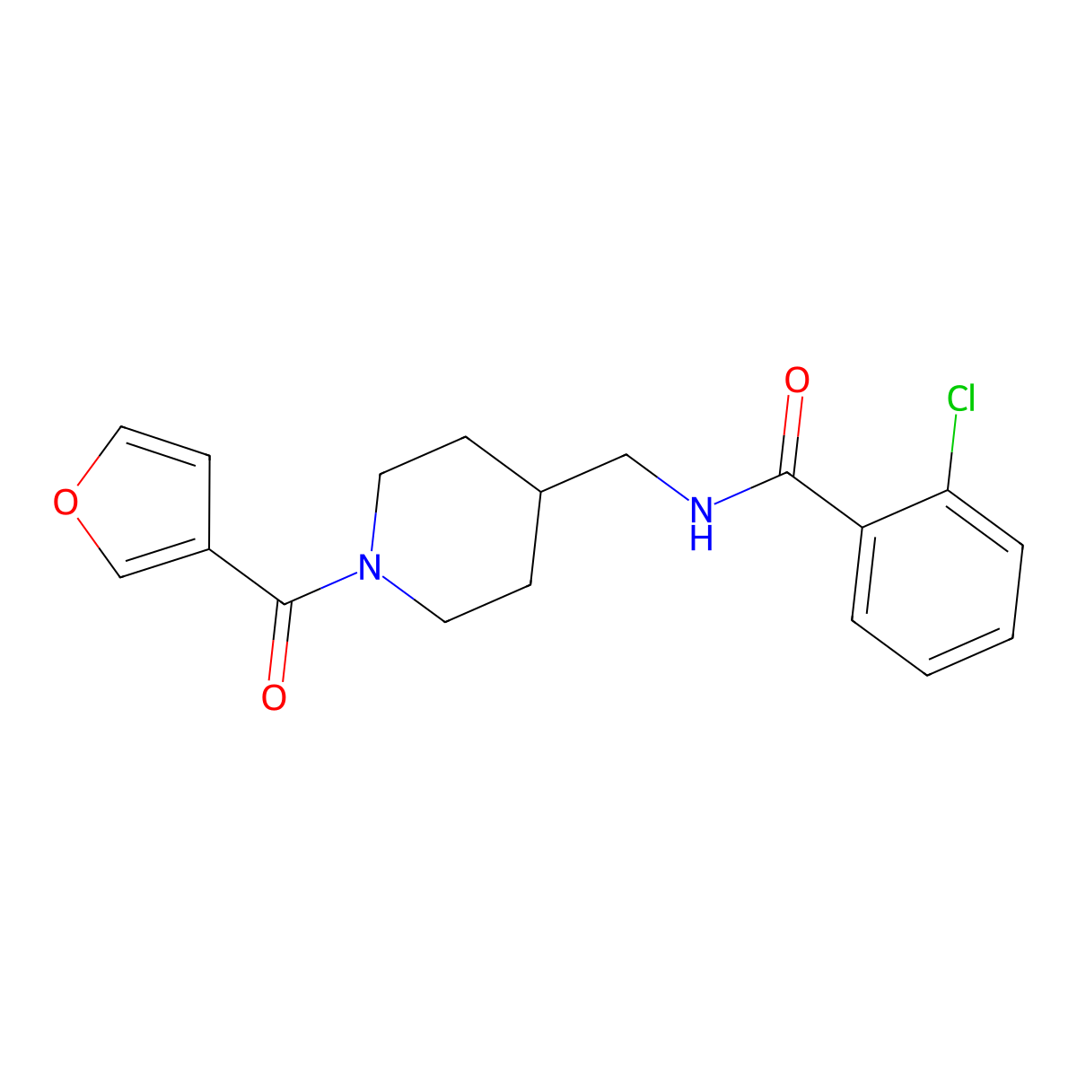 2-chloro-N-{[1-(furan-3-carbonyl)piperidin-4-yl]methyl}benzamide molecular structure, CAS 1396760-83-0