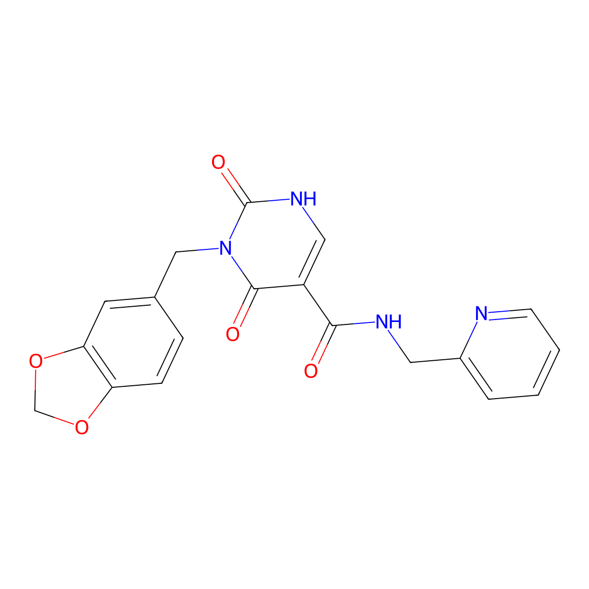 3-(benzo[d][1,3]dioxol-5-ylmethyl)-2,4-dioxo-N-(pyridin-2-ylmethyl)-1,2,3,4-tetrahydropyrimidine-5-carboxamide molecular structure, CAS 1396760-87-4