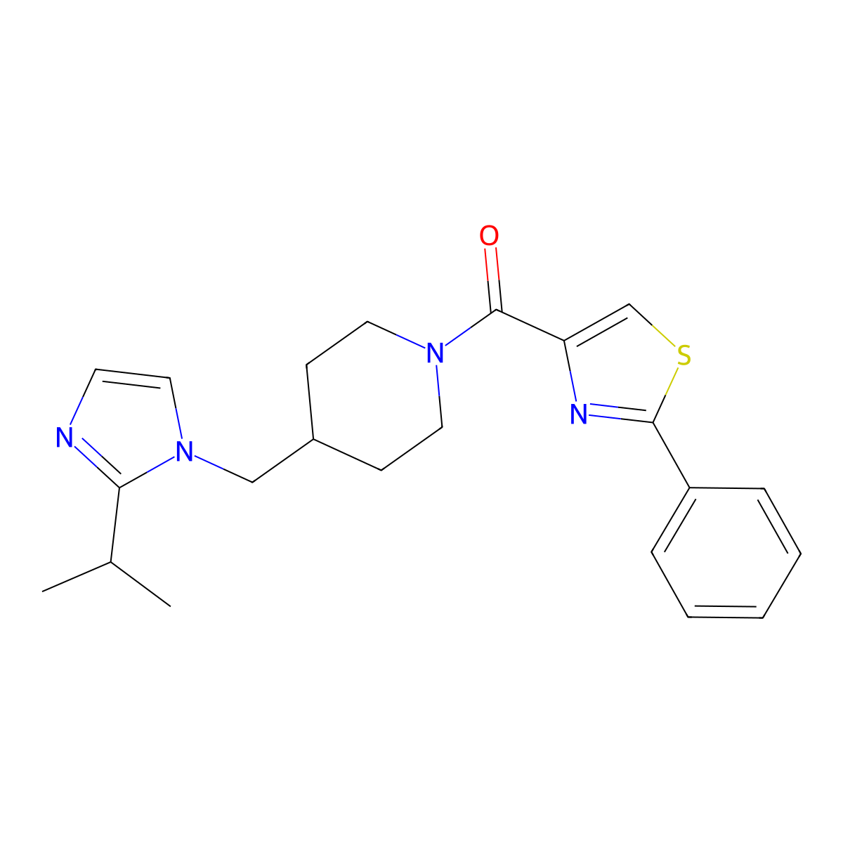 (4-((2-isopropyl-1H-imidazol-1-yl)methyl)piperidin-1-yl)(2-phenylthiazol-4-yl)methanone molecular structure, CAS 1396760-93-2