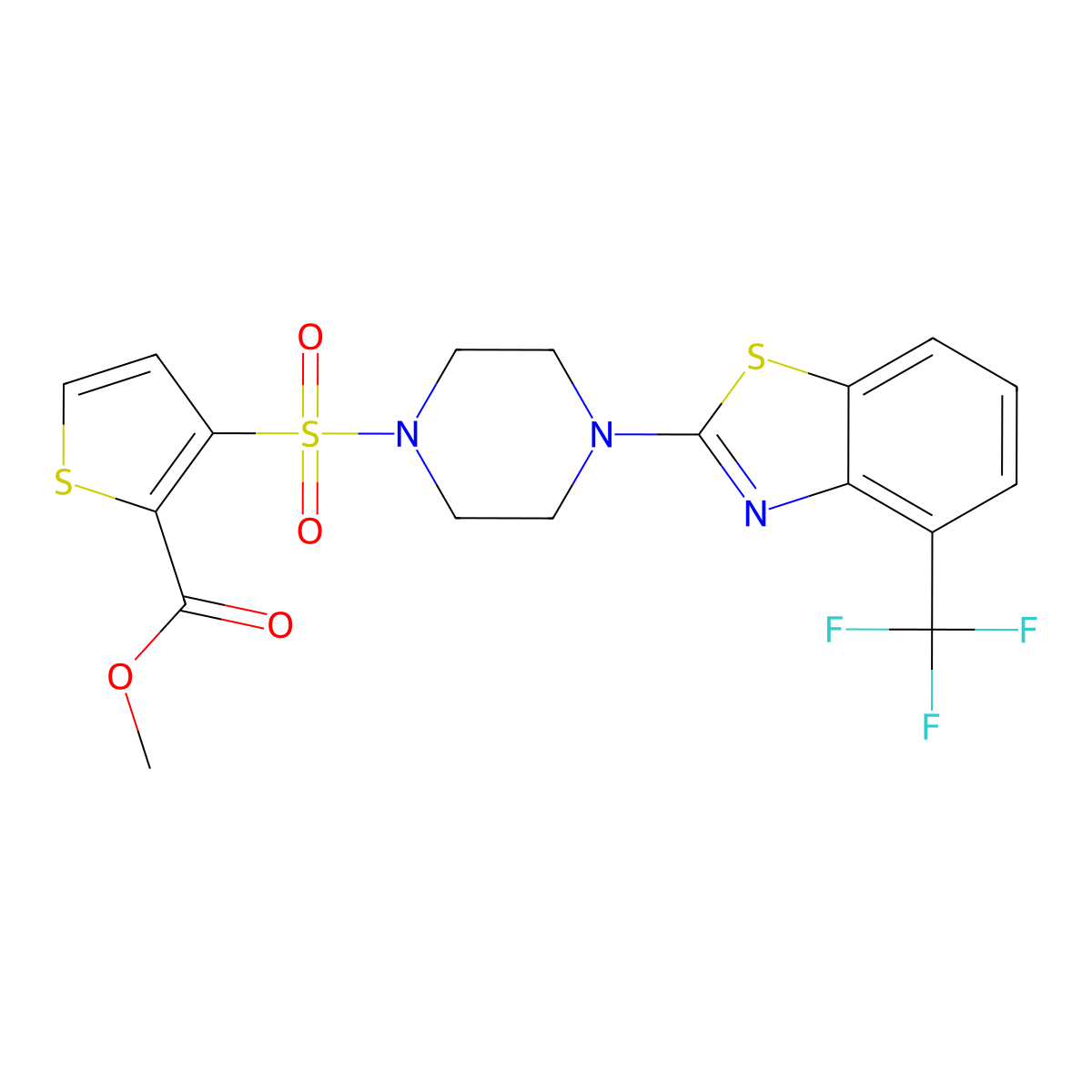 Methyl 3-((4-(4-(trifluoromethyl)benzo[d]thiazol-2-yl)piperazin-1-yl)sulfonyl)thiophene-2-carboxylate molecular structure, CAS 1396760-96-5