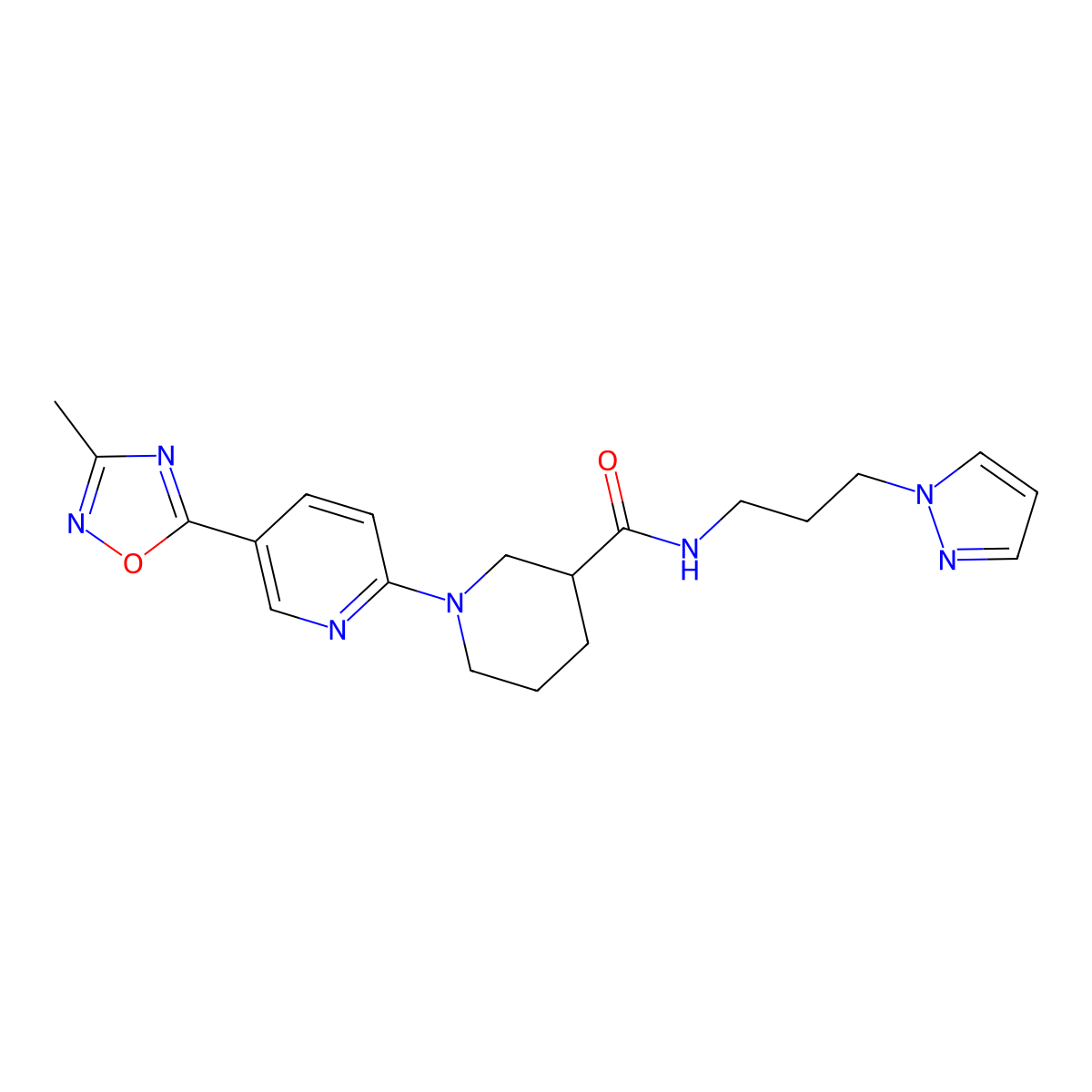 1-[5-(3-methyl-1,2,4-oxadiazol-5-yl)pyridin-2-yl]-N-[3-(1H-pyrazol-1-yl)propyl]piperidine-3-carboxamide molecular structure, CAS 1396760-97-6