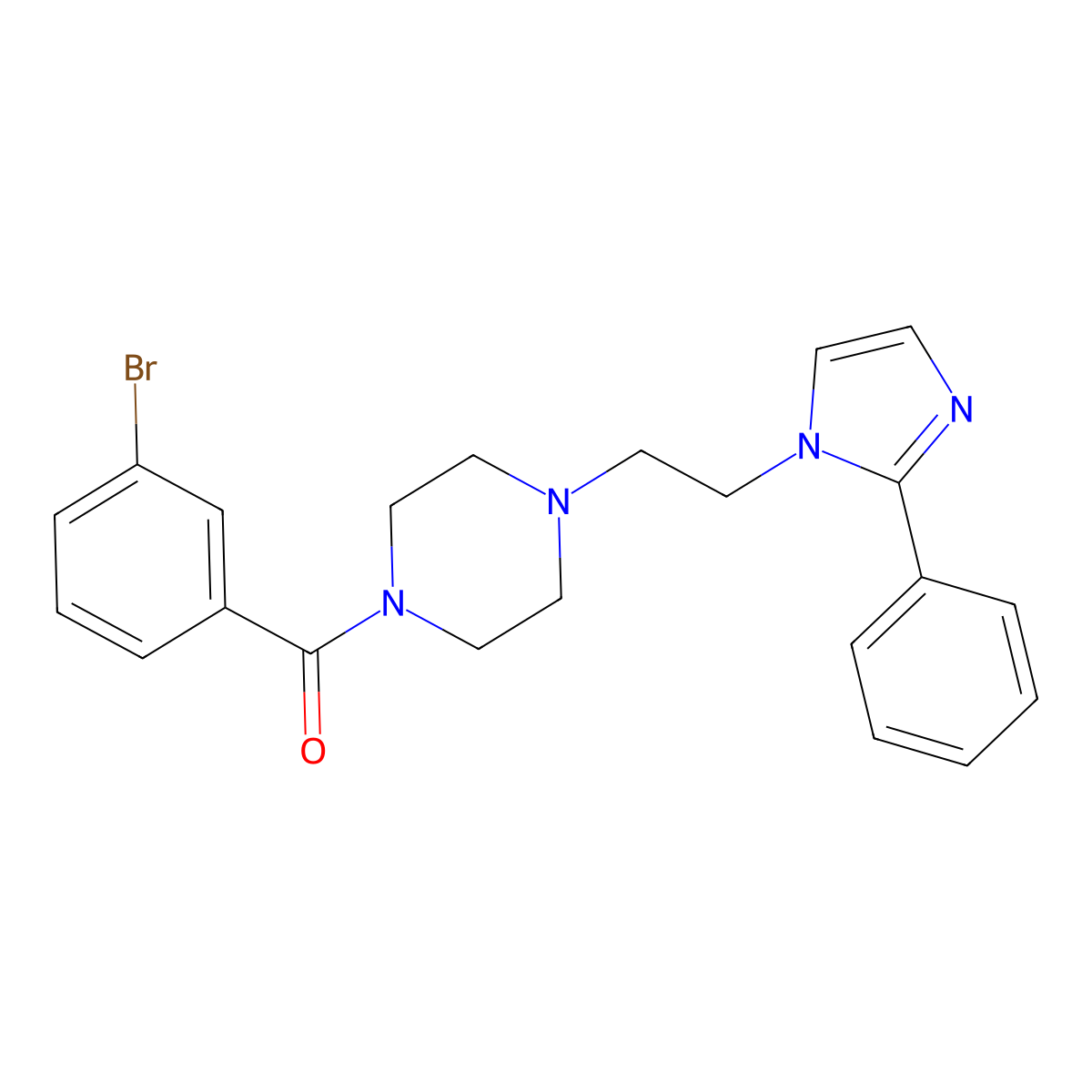 (3-bromophenyl)(4-(2-(2-phenyl-1H-imidazol-1-yl)ethyl)piperazin-1-yl)methanone molecular structure, CAS 1396760-99-8