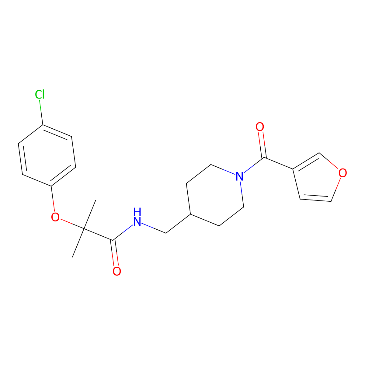 2-(4-chlorophenoxy)-N-{[1-(furan-3-carbonyl)piperidin-4-yl]methyl}-2-methylpropanamide molecular structure, CAS 1396761-00-4