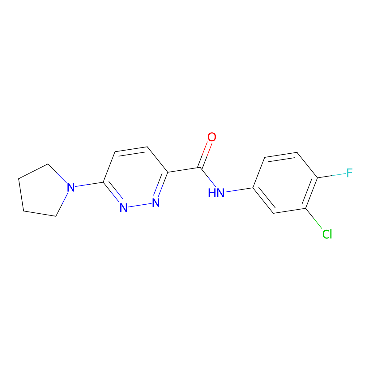 N-(3-chloro-4-fluorophenyl)-6-(pyrrolidin-1-yl)pyridazine-3-carboxamide molecular structure, CAS 1396761-03-7