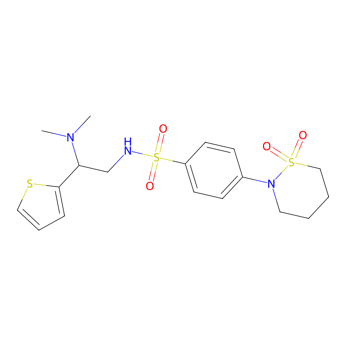 N-(2-(dimethylamino)-2-(thiophen-2-yl)ethyl)-4-(1,1-dioxido-1,2-thiazinan-2-yl)benzenesulfonamide molecular structure, CAS 1396761-06-0