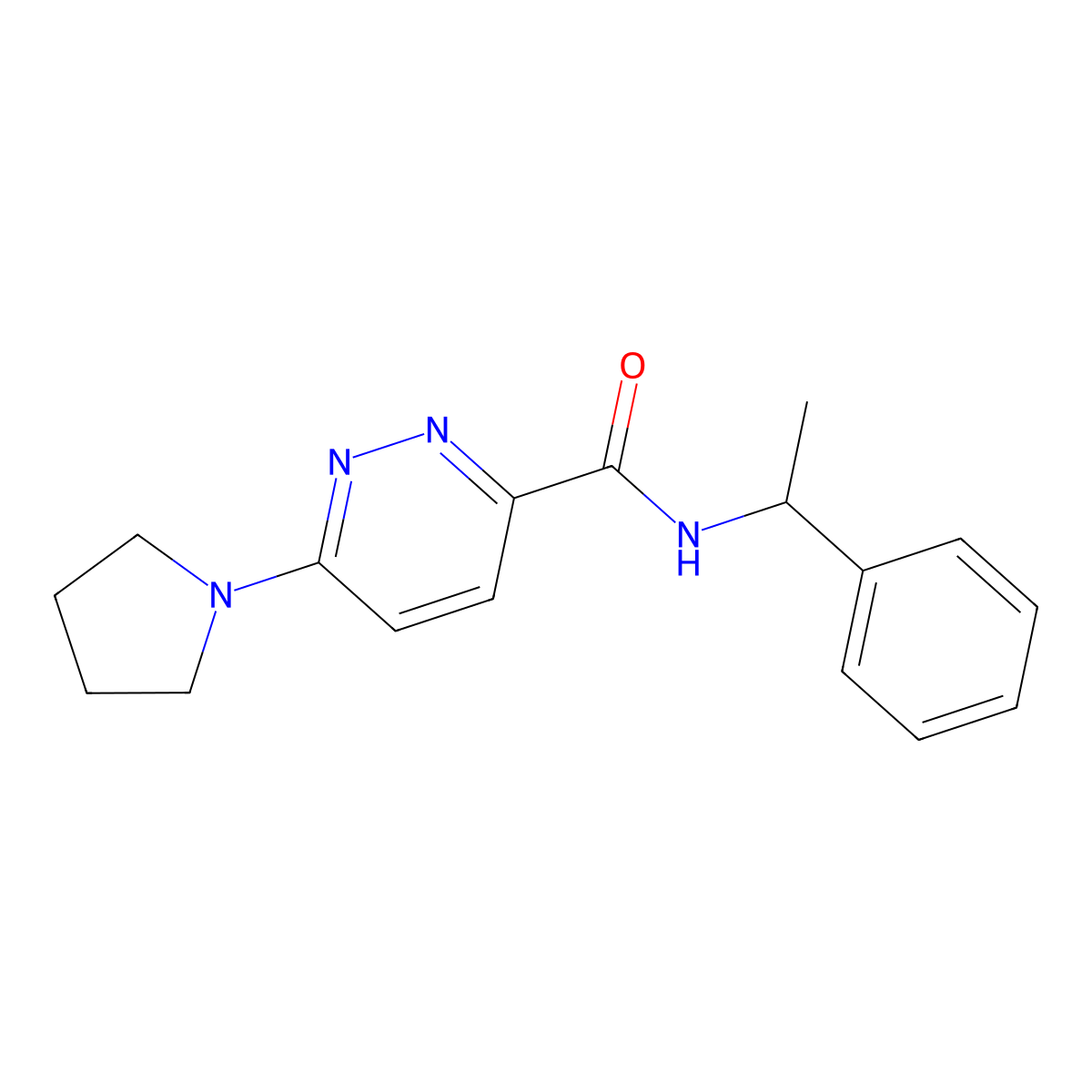 N-(1-phenylethyl)-6-(pyrrolidin-1-yl)pyridazine-3-carboxamide molecular structure, CAS 1396761-10-6