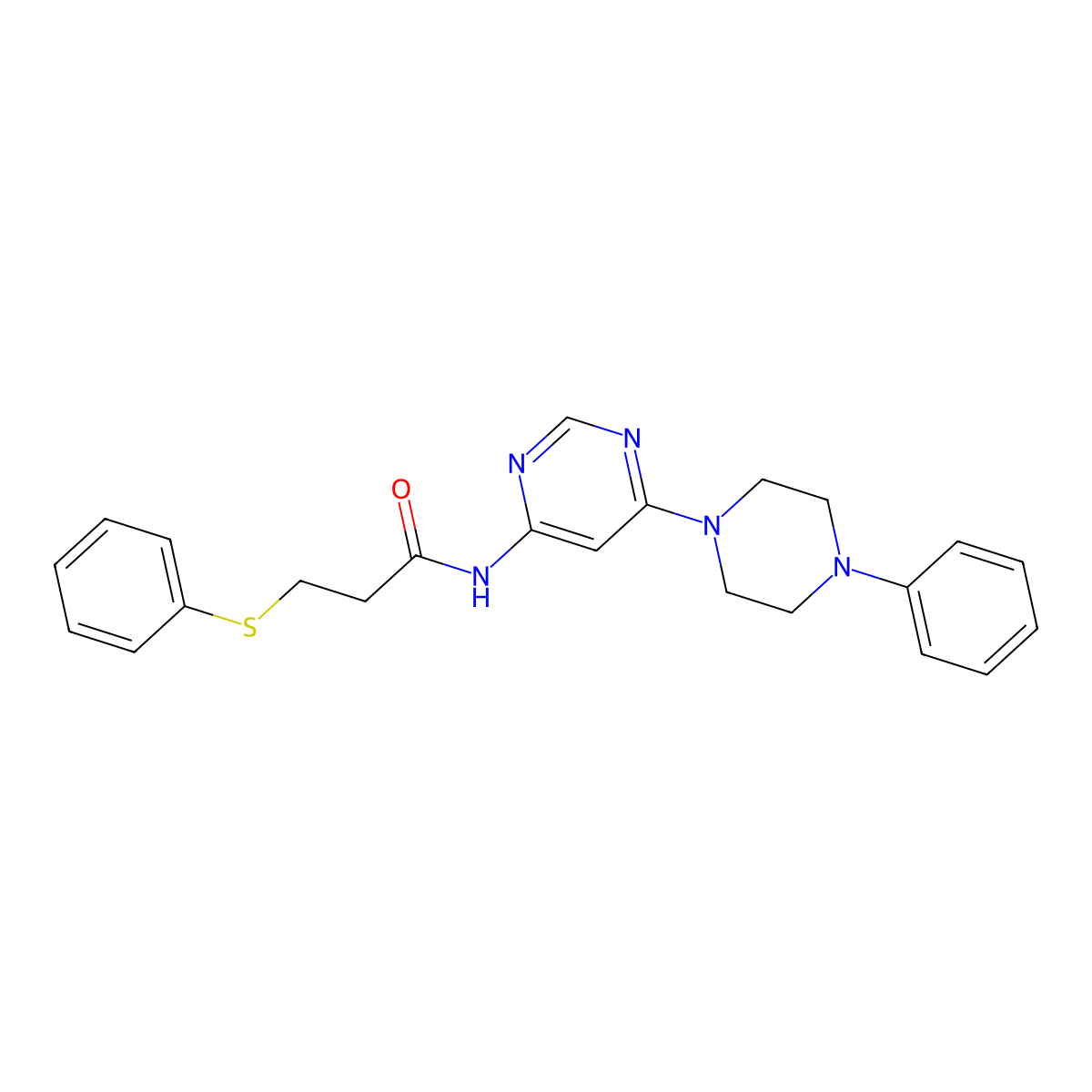 N-(6-(4-phenylpiperazin-1-yl)pyrimidin-4-yl)-3-(phenylthio)propanamide molecular structure, CAS 1396761-14-0
