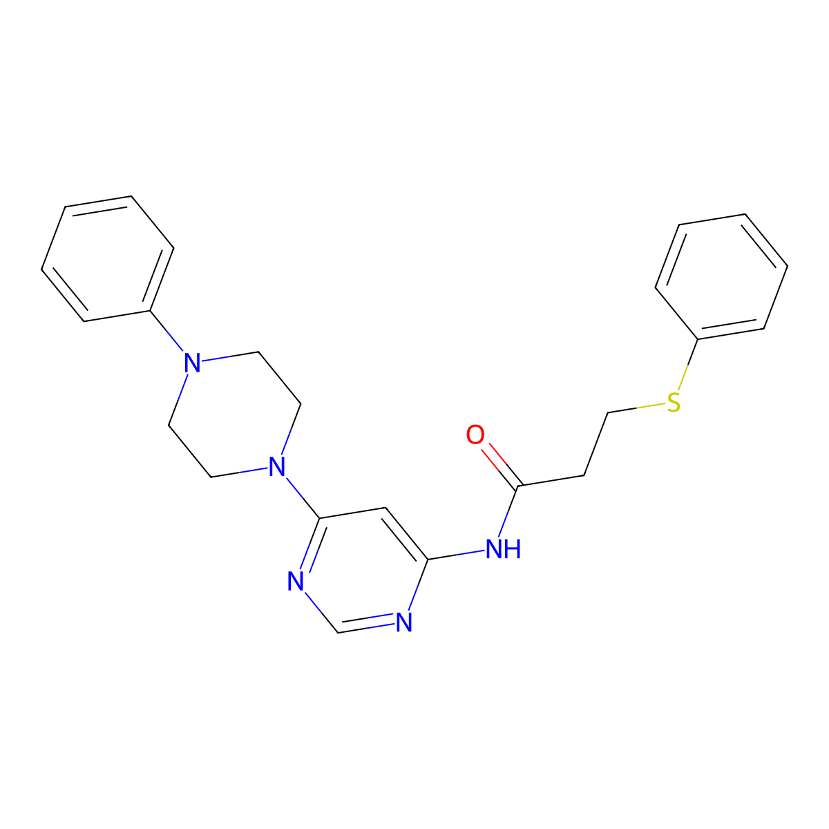 N-(6-(4-phenylpiperazin-1-yl)pyrimidin-4-yl)-3-(phenylthio)propanamide molecular structure, CAS 1396761-14-0