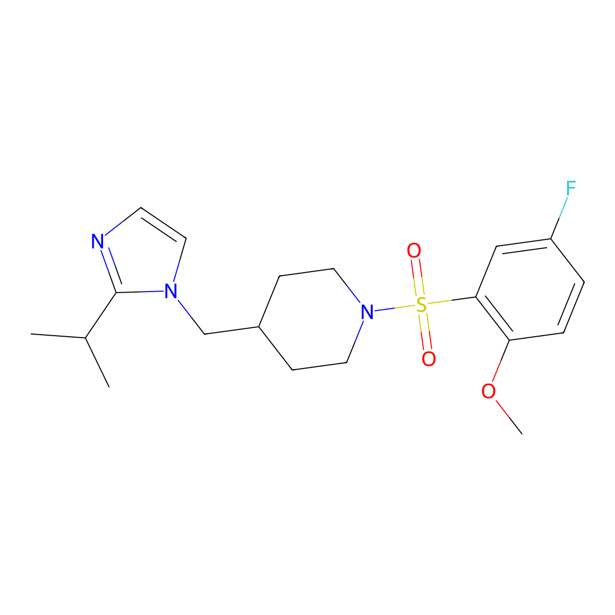 1-((5-fluoro-2-methoxyphenyl)sulfonyl)-4-((2-isopropyl-1H-imidazol-1-yl)methyl)piperidine molecular structure, CAS 1396761-17-3