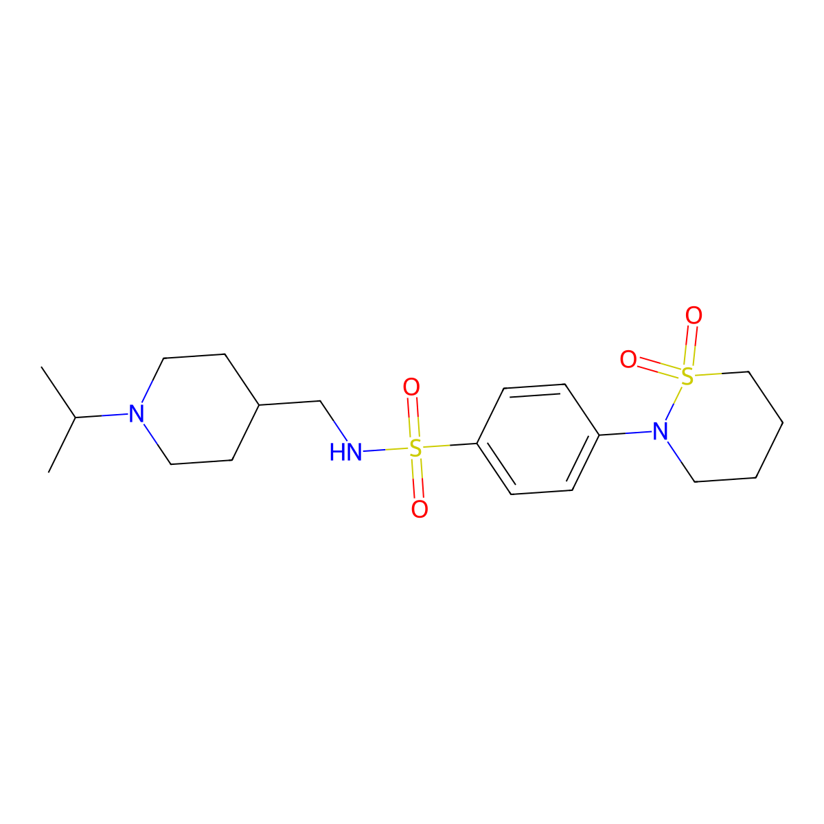 4-(1,1-dioxido-1,2-thiazinan-2-yl)-N-((1-isopropylpiperidin-4-yl)methyl)benzenesulfonamide molecular structure, CAS 1396761-28-6