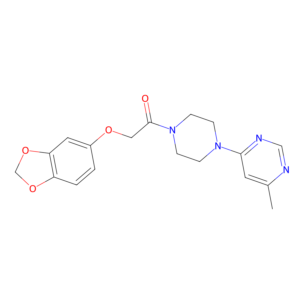 2-(Benzo[d][1,3]dioxol-5-yloxy)-1-(4-(6-methylpyrimidin-4-yl)piperazin-1-yl)ethanone molecular structure, CAS 1396761-30-0