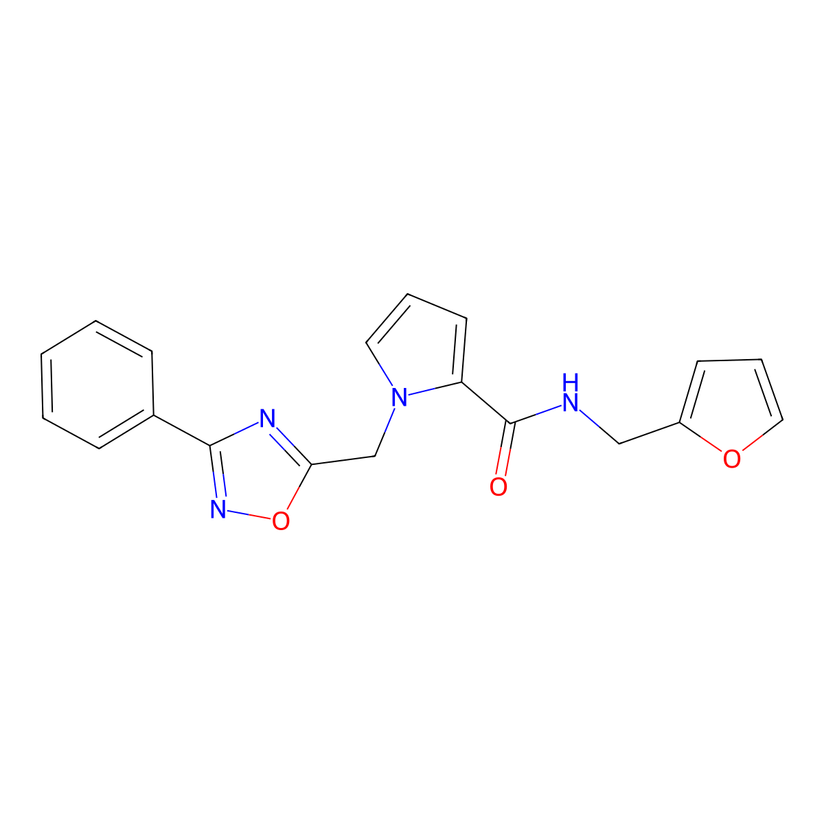 N-(furan-2-ylmethyl)-1-((3-phenyl-1,2,4-oxadiazol-5-yl)methyl)-1H-pyrrole-2-carboxamide molecular structure, CAS 1396761-31-1
