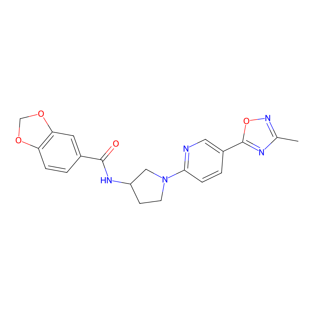 N-(1-(5-(3-methyl-1,2,4-oxadiazol-5-yl)pyridin-2-yl)pyrrolidin-3-yl)benzo[d][1,3]dioxole-5-carboxamide molecular structure, CAS 1396761-41-3
