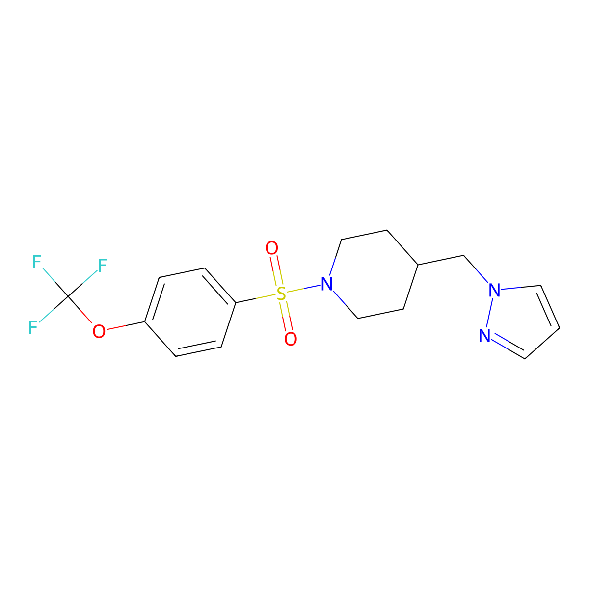 4-((1H-pyrazol-1-yl)methyl)-1-((4-(trifluoromethoxy)phenyl)sulfonyl)piperidine molecular structure, CAS 1396761-42-4