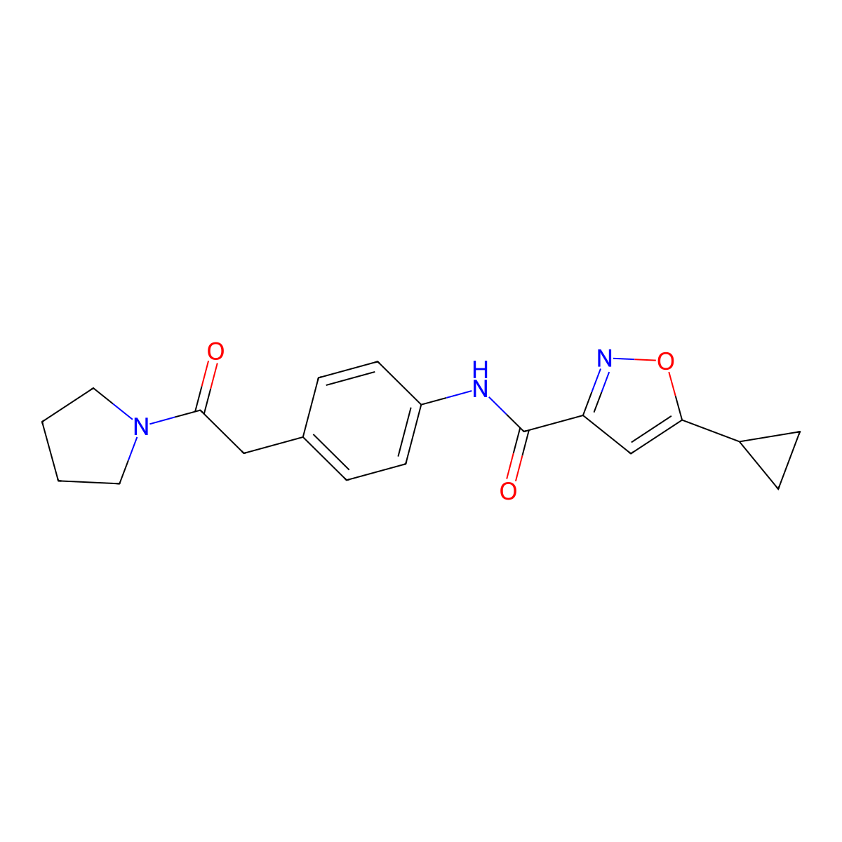 5-cyclopropyl-N-(4-(2-oxo-2-(pyrrolidin-1-yl)ethyl)phenyl)isoxazole-3-carboxamide molecular structure, CAS 1396761-44-6