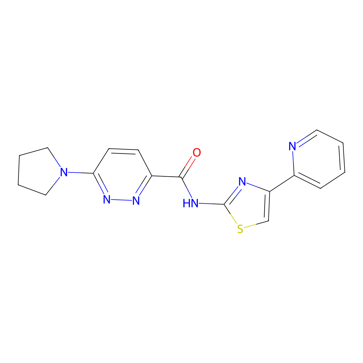 N-(4-(pyridin-2-yl)thiazol-2-yl)-6-(pyrrolidin-1-yl)pyridazine-3-carboxamide molecular structure, CAS 1396761-45-7