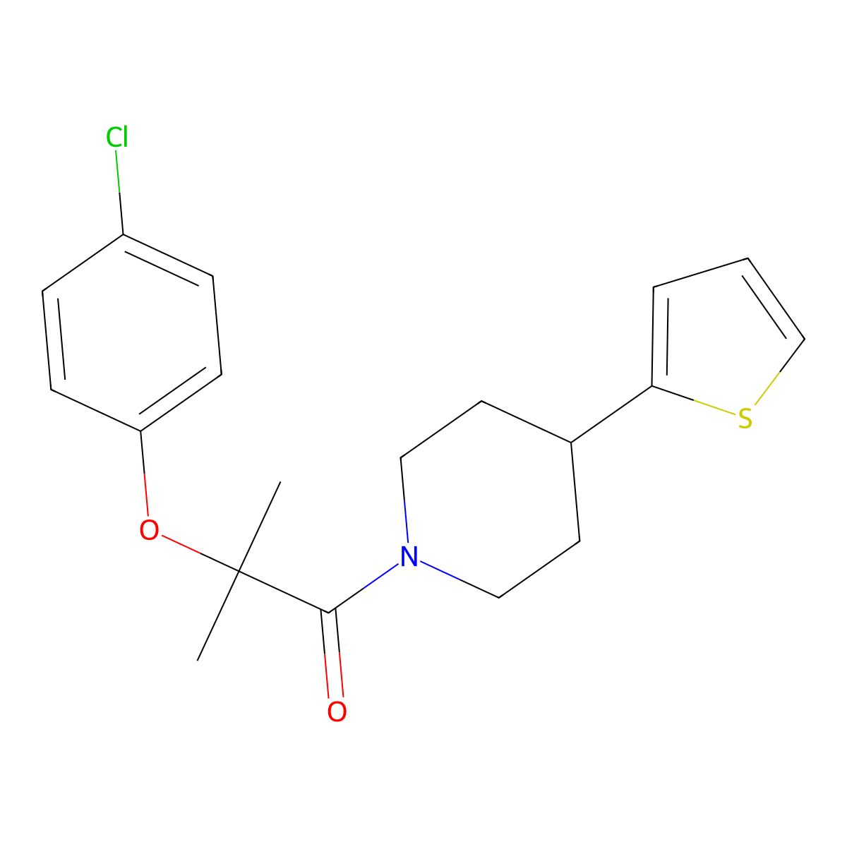 2-(4-Chlorophenoxy)-2-methyl-1-(4-(thiophen-2-yl)piperidin-1-yl)propan-1-one molecular structure, CAS 1396761-51-5