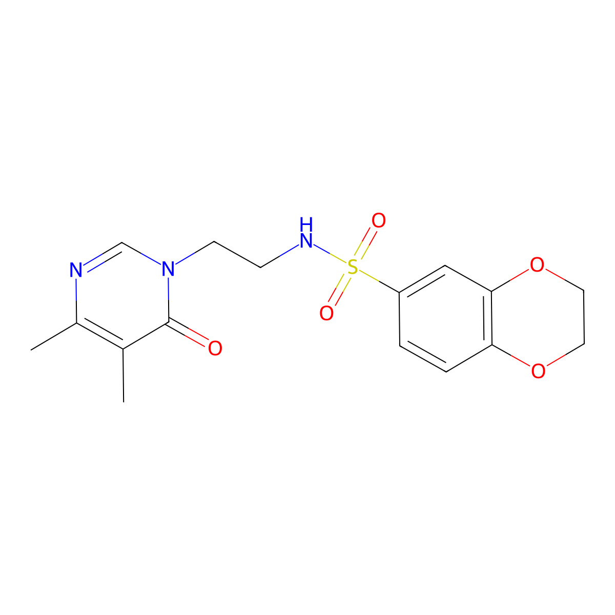 N-(2-(4,5-dimethyl-6-oxopyrimidin-1(6H)-yl)ethyl)-2,3-dihydrobenzo[b][1,4]dioxine-6-sulfonamide molecular structure, CAS 1396761-54-8