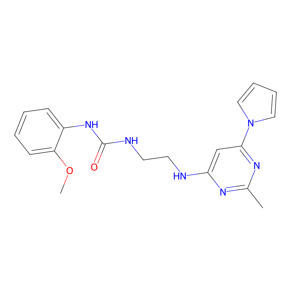 1-(2-methoxyphenyl)-3-(2-((2-methyl-6-(1H-pyrrol-1-yl)pyrimidin-4-yl)amino)ethyl)urea molecular structure, CAS 1396761-56-0