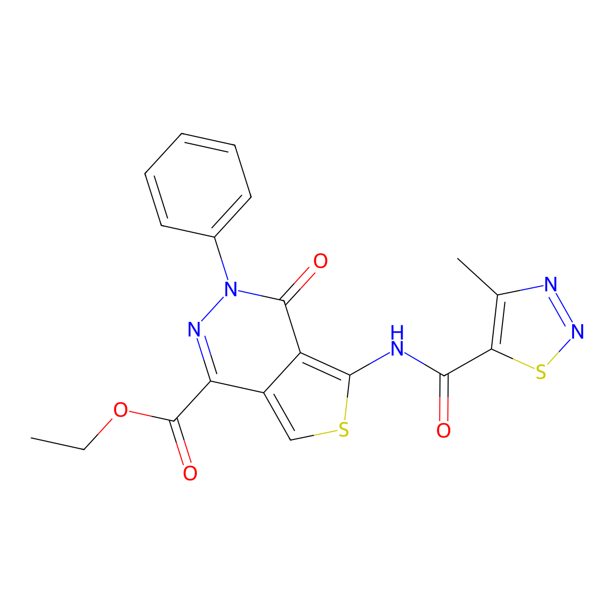 Ethyl 5-(4-methyl-1,2,3-thiadiazole-5-carboxamido)-4-oxo-3-phenyl-3,4-dihydrothieno[3,4-d]pyridazine-1-carboxylate molecular structure, CAS 1396761-58-2