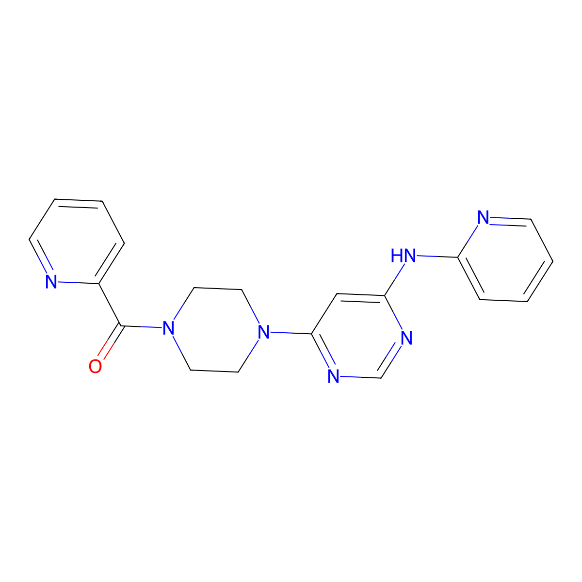 Pyridin-2-yl(4-(6-(pyridin-2-ylamino)pyrimidin-4-yl)piperazin-1-yl)methanone molecular structure, CAS 1396761-68-4