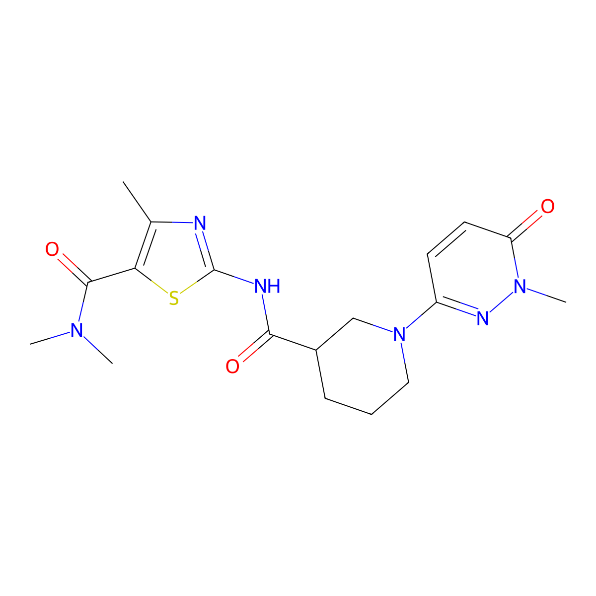 N,N,4-trimethyl-2-(1-(1-methyl-6-oxo-1,6-dihydropyridazin-3-yl)piperidine-3-carboxamido)thiazole-5-carboxamide molecular structure, CAS 1396761-88-8