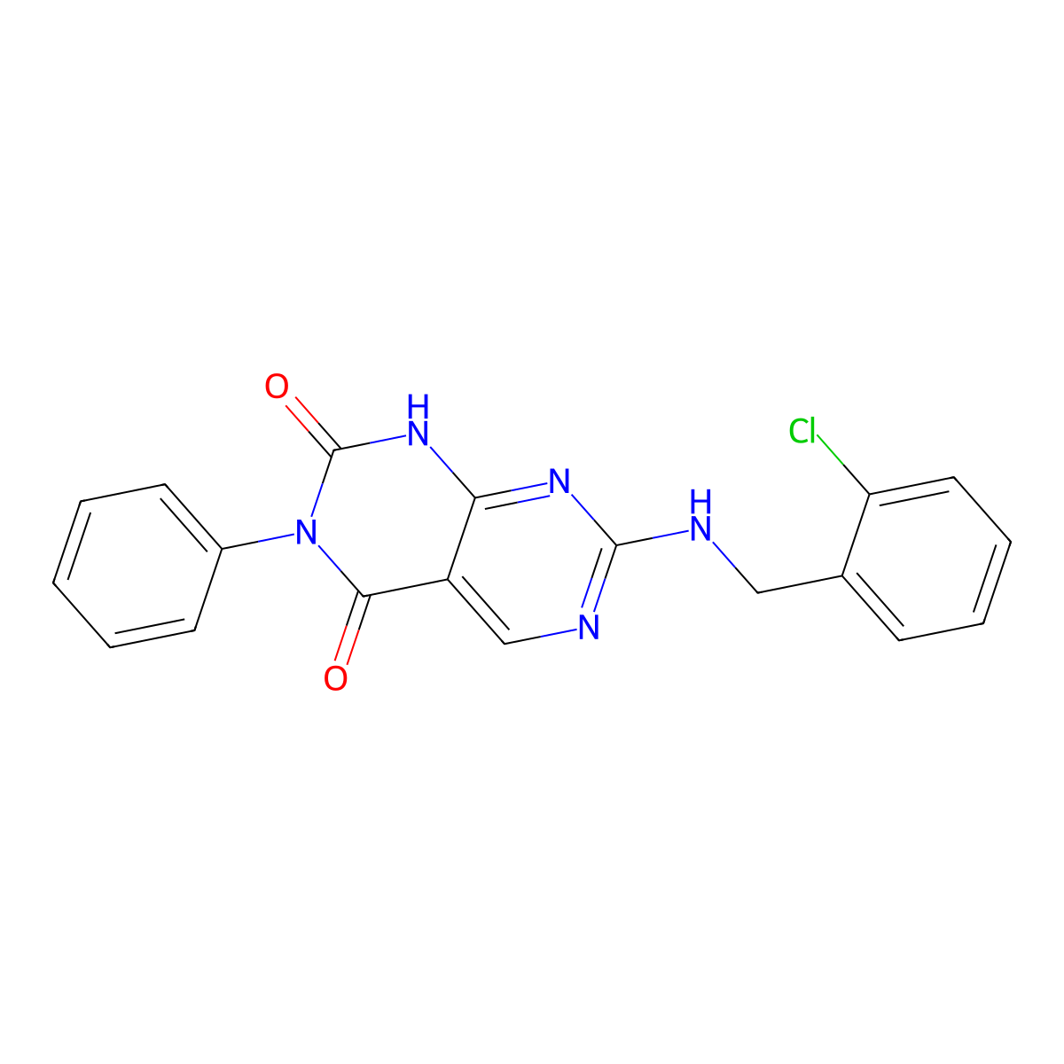7-((2-chlorobenzyl)amino)-3-phenylpyrimido[4,5-d]pyrimidine-2,4(1H,3H)-dione molecular structure, CAS 1396761-89-9