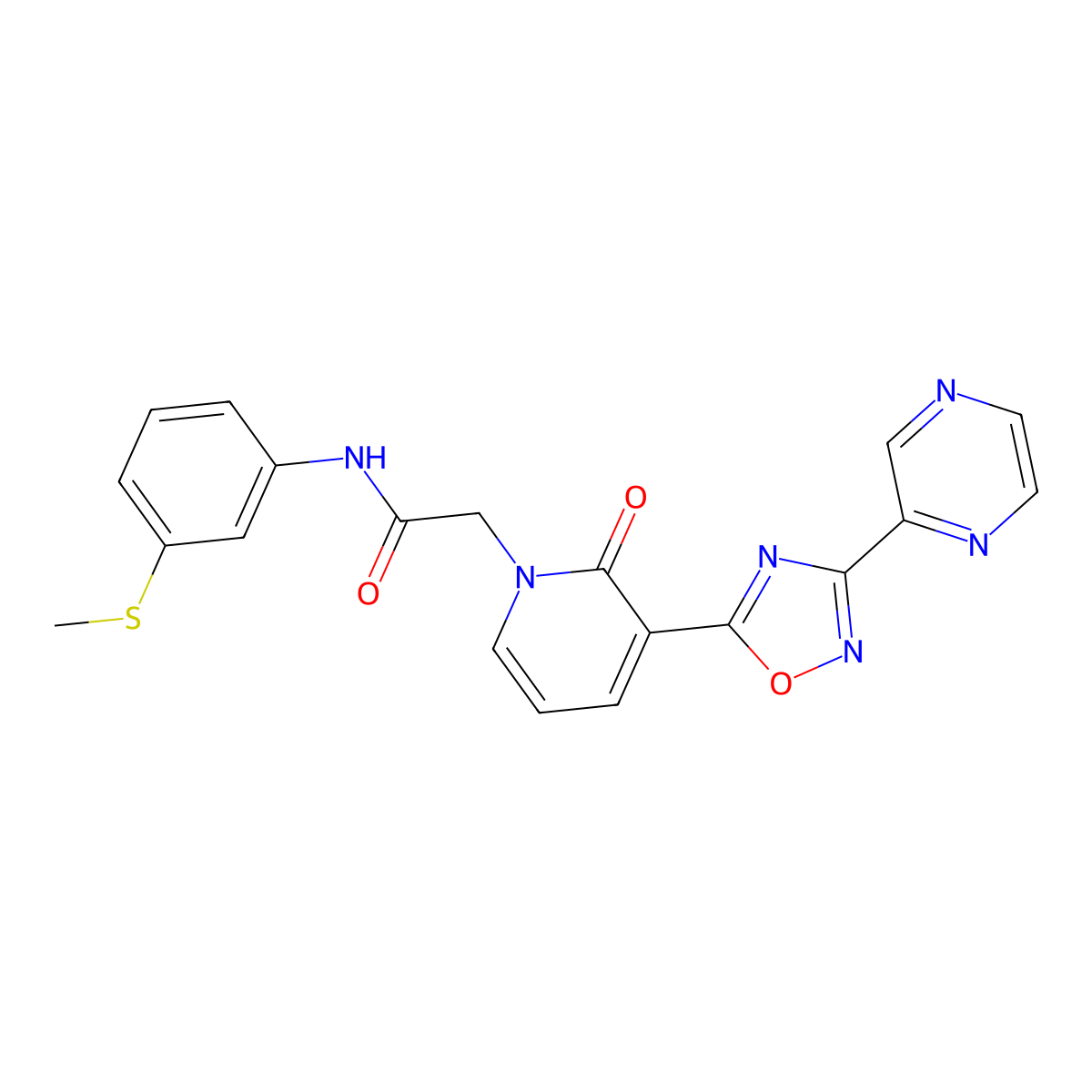 1(2H)-Pyridineacetamide, N-[3-(methylthio)phenyl]-2-oxo-3-[3-(2-pyrazinyl)-1,2,4-oxadiazol-5-yl]- molecular structure, CAS 1396761-91-3